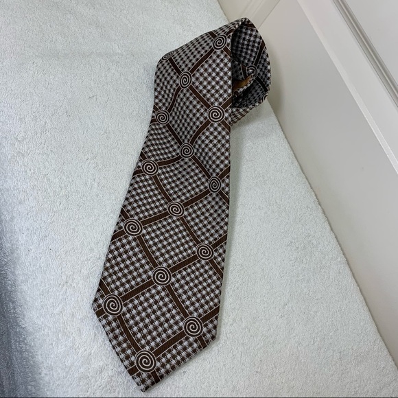 𝅺christan Dior Vintage Trendy Brown & White Novelty Print Neck Tie Retro - Picture 5 of 8